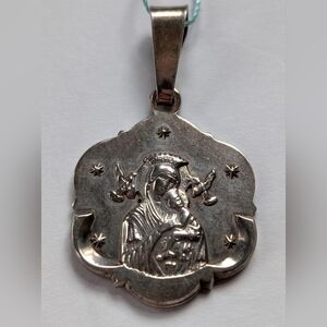 925 Sterling Silver Double Sided Religious Pendant Virgin Mary Jesus Christ
